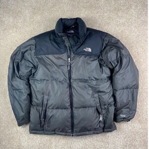 The North Face Nuptse 600 Down Puffer Jacket Boys XL Grey Black Coat